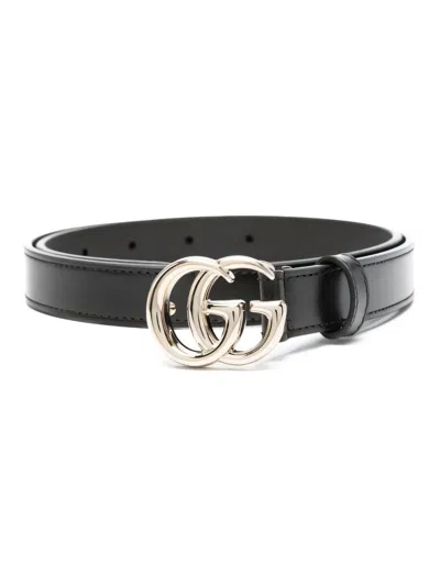GUCCI GUCCI POLISHED LEATHER BELT WITH ICONIC DOUBLE G BUCKLE