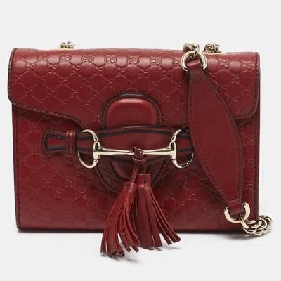 GUCCI RED MICROGUCCISSIMA LEATHER MINI EMILY CHAIN CROSSBODY BAG