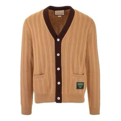 GUCCI Gucci Rib Knit Wool Cardigan With Gucci Label 'Camel'
