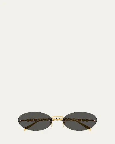 GUCCI RIMLESS METAL OVAL SUNGLASSES WITH FAUX PEARLS