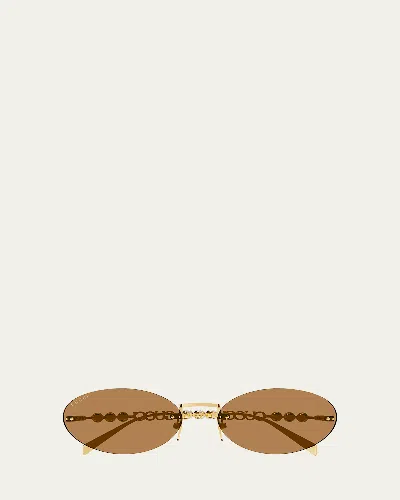 GUCCI RIMLESS METAL OVAL SUNGLASSES WITH FAUX PEARLS