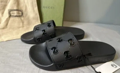 GUCCI GUCCI RUBBER GG LOGO PURSUIT SLIDES SANDALS BLACK WOMEN’S SIZE 39 (US 9) AUTHENT