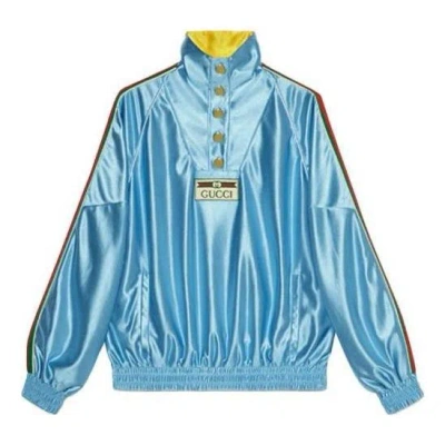 GUCCI Gucci Shiny Jersey Sweatshirt With Web 'Light Blue'