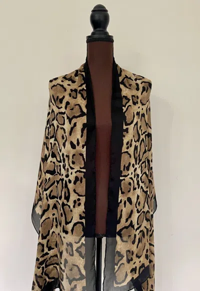 GUCCI GUCCI SILK WRAP LOGO ANIMAL LEO BLACK BEIGE STOLE CHIFFON SCARF