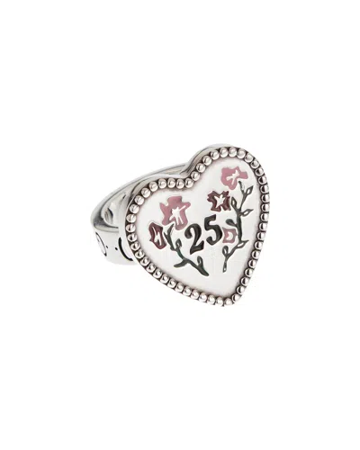 GUCCI GUCCI SILVER FLORAL ENAMEL RING