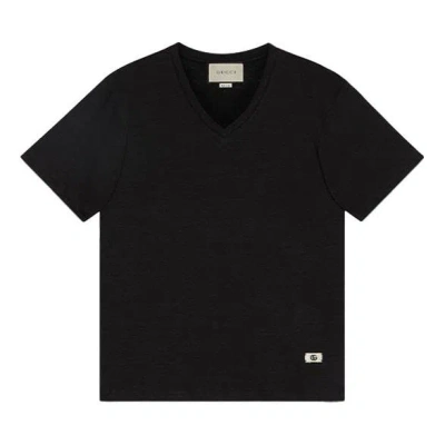 GUCCI Gucci SS21 Linen V-neck tee 'Black'