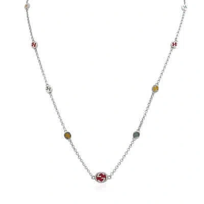 GUCCI GUCCI STERLING SILVER INTERLOCKING MULTICOLOURED ENAMEL NECKLACE -