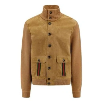 GUCCI Gucci Suede Bomber Jacket With Web 'Camel'