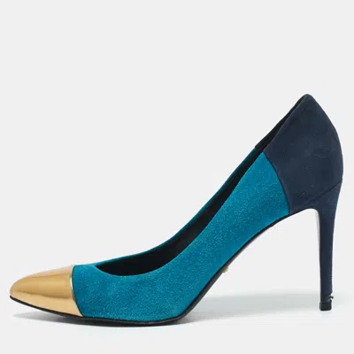 GUCCI TRICOLOR SUEDE AND LEATHER POINTED CAP TOE PUMPS SIZE 40