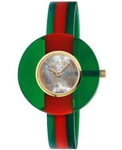 GUCCI GUCCI VINTAGE WEB MOTHER OF PEARL DIAL GREEN AND WOMEN'S WATCH YA143403