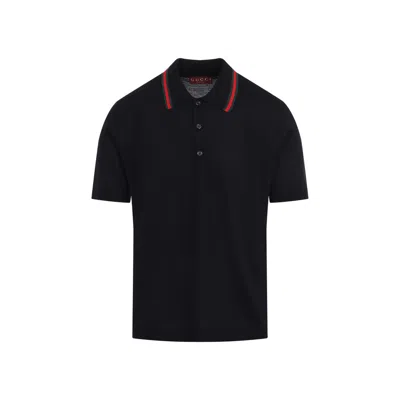 GUCCI GUCCI WEB DETAILED KNIT POLO SHIRT