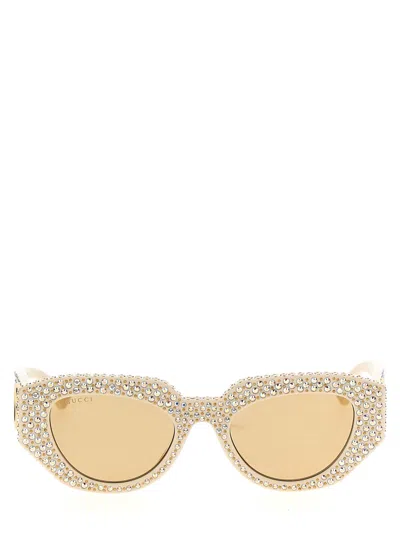 GUCCI WOMEN WHITE GEOMETRIC CRYSTAL SUNGLASSES, ONESIZE LUXURY SUNGLASSES FOR WOMEN DARVEYS