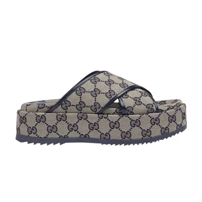 GUCCI GUCCI WMNS GG PLATFORM SLIDE SANDAL 'GG MOTIF - BEIGE BLUE'