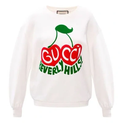 GUCCI (WMNS) Gucci Beverly Hills Cherry Printed Loose Long Sleeve White