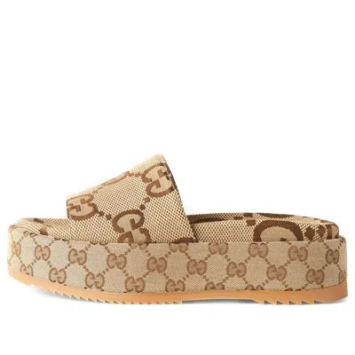 GUCCI (WMNS) Gucci GG Lame Platform Slide Sandal 'Camel Monogram'