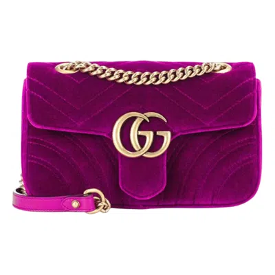 GUCCI (WMNS) GUCCI GG MARMONT GOLD LOGO VELVET CHAIN SHOULDER MESSENGER BAG SMALL PURPLE RED CLASSIC