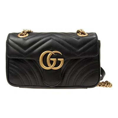 GUCCI (WMNS) Gucci GG Marmont Leather Single-Shoulder Chain Bag Mini Black