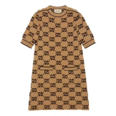 GUCCI (WMNS) Gucci GG wool boucl jacquard dress 'Camel Brown'