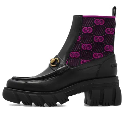 GUCCI (WMNS) Gucci Horsebit GG Jersey Boot 'Black Fuchsia'