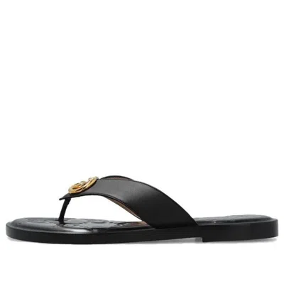 GUCCI (WMNS) Gucci Interlocking G thong sandal 'Black Leather'