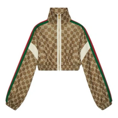 GUCCI (WMNS) Gucci Interlocking G Zipper Jacket 'Olive Green Ivory'