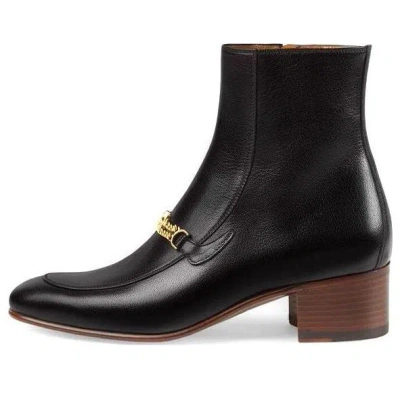 GUCCI (WMNS) Gucci Leather Boots with Interlocking G chains 'Black'