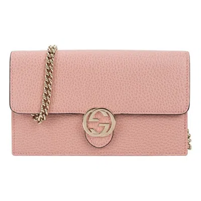 GUCCI (WMNS) Gucci Logo Double G Leather WOC Chain Shoulder Messenger Bag Pink Classic