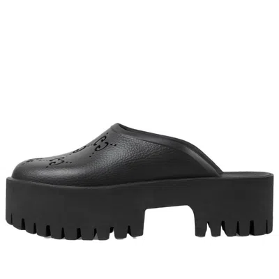 GUCCI (WMNS) Gucci Platform Perforated G Sandal 'Black Rubber'