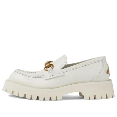 GUCCI (WMNS) Gucci Rubber Lug sole Horsebit Loafer 'White Leather'