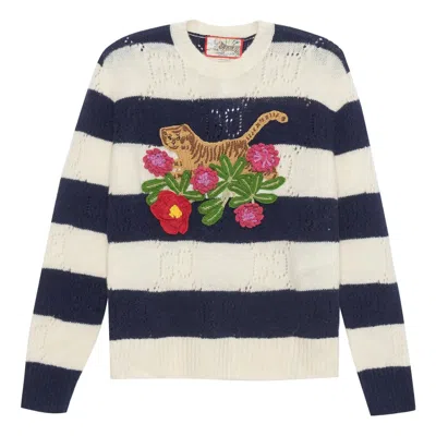 GUCCI (WMNS) Gucci Tiger Wool Sweater with Embroidery Tiger and flower 'Ivory Navy'