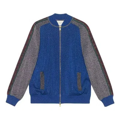 GUCCI (WMNS) Gucci Wool Lam Bomber Jacket 'Blue Red Multicolor'