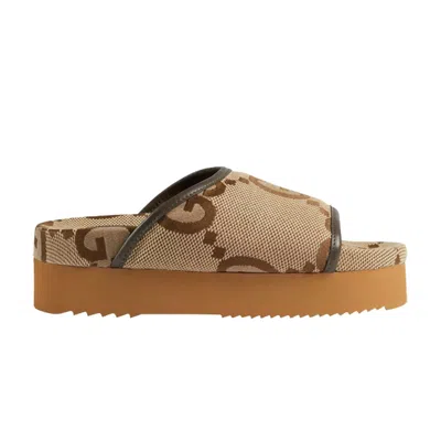 GUCCI GUCCI WMNS JUMBO GG PLATFORM SLIDE 'CAMEL EBONY MONOGRAM'