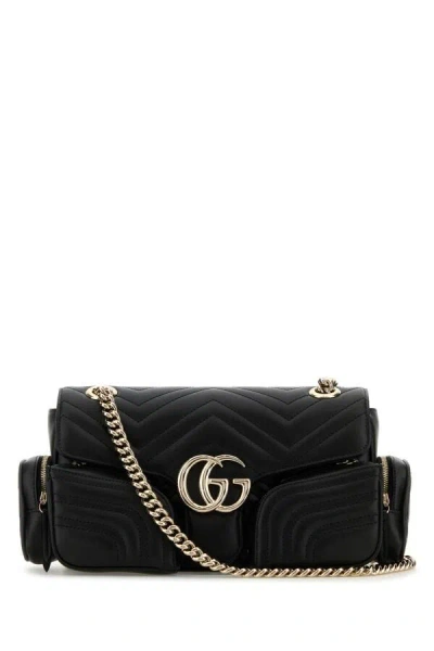 GUCCI GUCCI WOMEN BLACK LEATHER SMALL GG MARMONT SHOULDER BAG