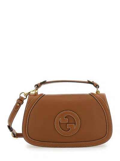 GUCCI GUCCI WOMEN 'BLONDIE' BROWN HANDBAG WITH LOGO DETAIL ON FRONT IN LEATHER WOMAN