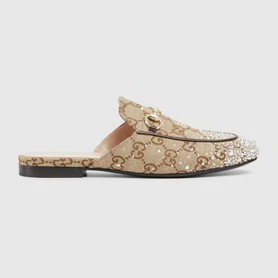 GUCCI GUCCI WOMEN'S PRINCETOWN SLIPPER WITH CRYSTAL HORSEBIT
