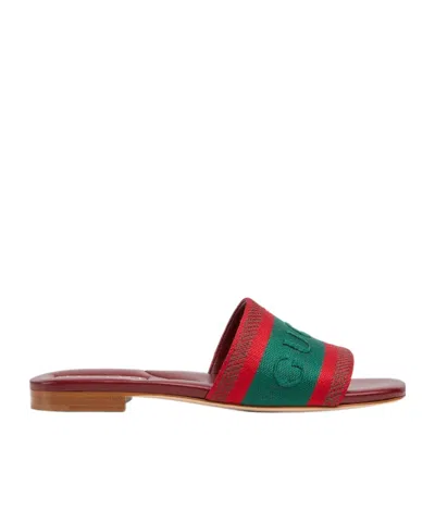 GUCCI GUCCI WEB DETAILED SLIDE SANDALS