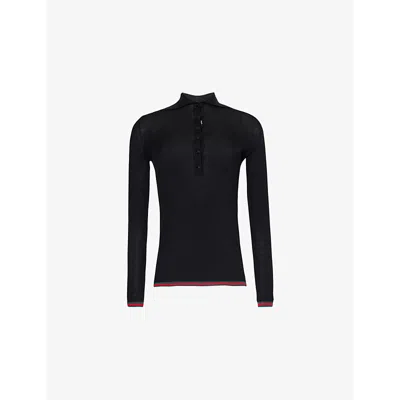 GUCCI WOMENS GUCCI POLO-COLLAR STRIPED-TRIM CASHMERE-SILK BLEND KNIT TOP