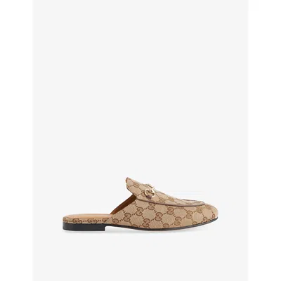 GUCCI WOMENS BEIGE EBONY PRINCETOWN GG CANVAS MULES EUR 37 / 4 UK