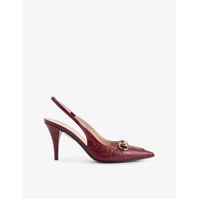 GUCCI WOMENS ROSSO ANCORA ERIN GG HORSEBIT HEELED LEATHER PUMPS EUR 42/ 9 UK