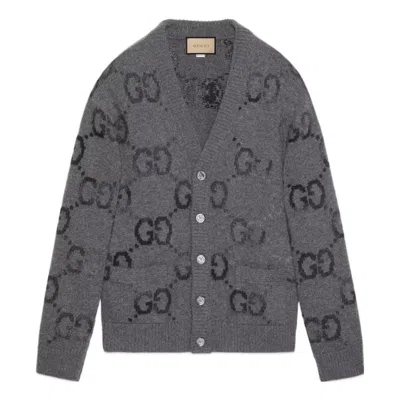 GUCCI Gucci Wool Cardigan With GG Intarsia 'Grey'