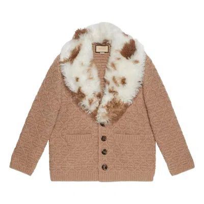 GUCCI Gucci Wool Knit Coat With Shearling Collar 'Neutrals'