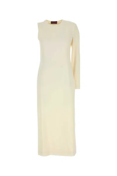 GUCCI GUCCI IVORY SABLÃ© ONE SHOULDER DRESS