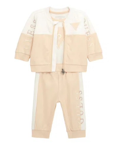 GUESS BABY BOY LONG SLEEVE BODYSUIT, LONG SLEEVE ZIP TOP, AND PANT SET