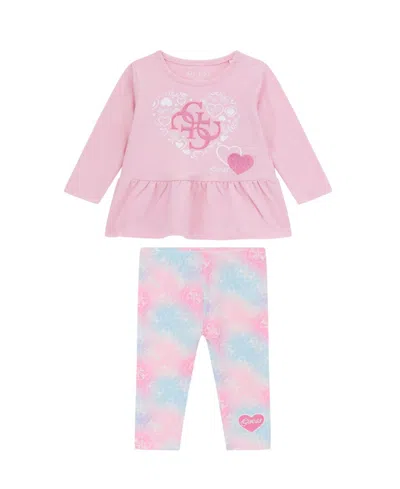 GUESS BABY GIRLS 2-PIECE LONG SLEEVE T-SHIRT AND PRINTED LEGGING SET