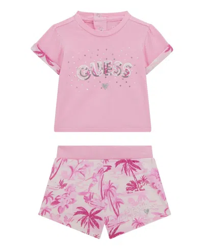GUESS BABY GIRLS 2-PIECE SHORT SLEEVE T-SHIRT AND ACTIVE SHORTS SET