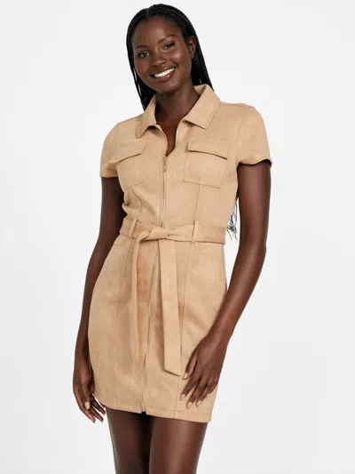 GUESS FACTORY DEANNA FAUX-SUEDE SHIRT DRESS