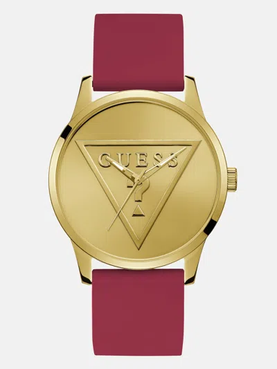 GUESS FACTORY GOLD-TONE TRIANGLE AND RED SILICONE ANALOG WATCH
