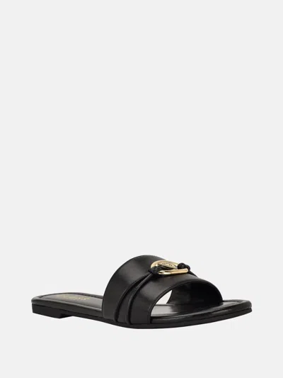 GUESS FACTORY LYNZY FAUX-LEATHER BEACH SLIDES