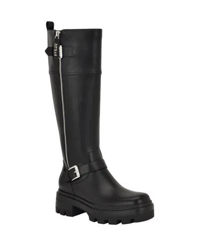 GUESS WOMEN'S LYNNIE WIDE CALF TALL BUCKLE MOTO LUG BOOTS