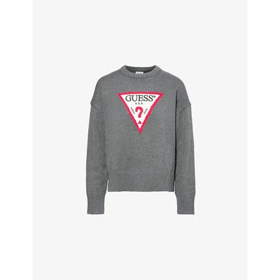 GUESS WOMENS GUESS TRIANGLE-LOGO ROUND-NECK COTTON JUMPER